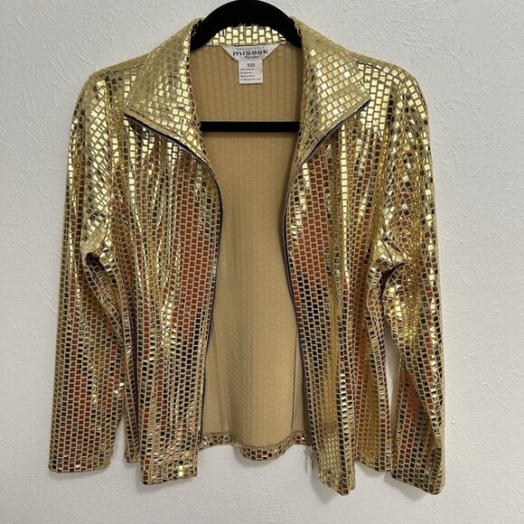 Exclusively Misook Gold Paliette Zip Front Collared Long Sleeve Jacket Size PXXS - Picture 7 of 9